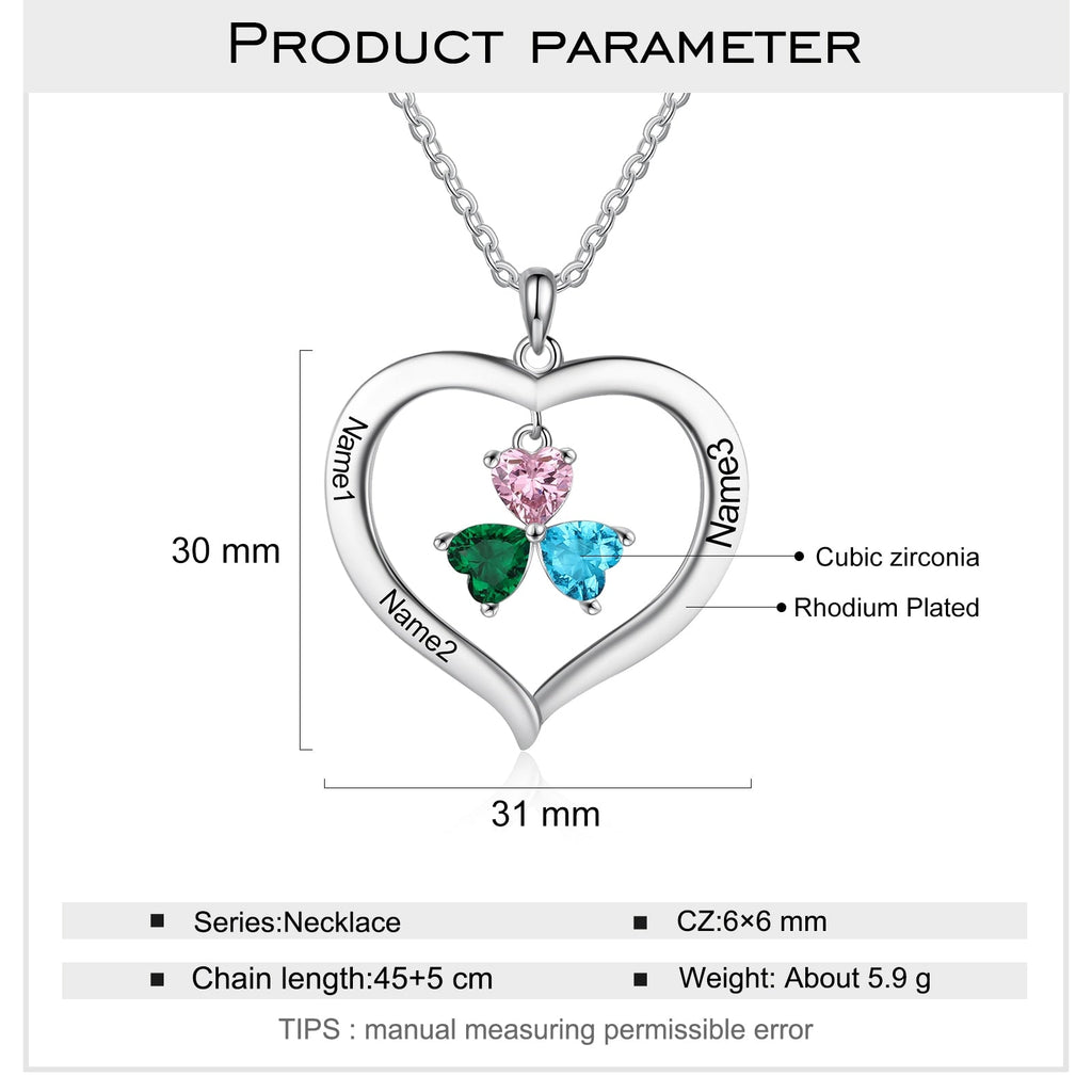 Personalized Heart Name Necklace with 1-8 Engraving Birthstone Pendant - MERGE.DAY.1.FREESTYLE