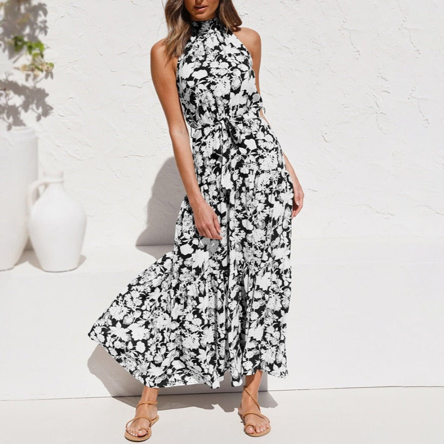 Summer Long Dress Polka Dot Casual Dresses Black Sexy Halter Strapless Sundress Vacation - MERGE.DAY.1.FREESTYLE