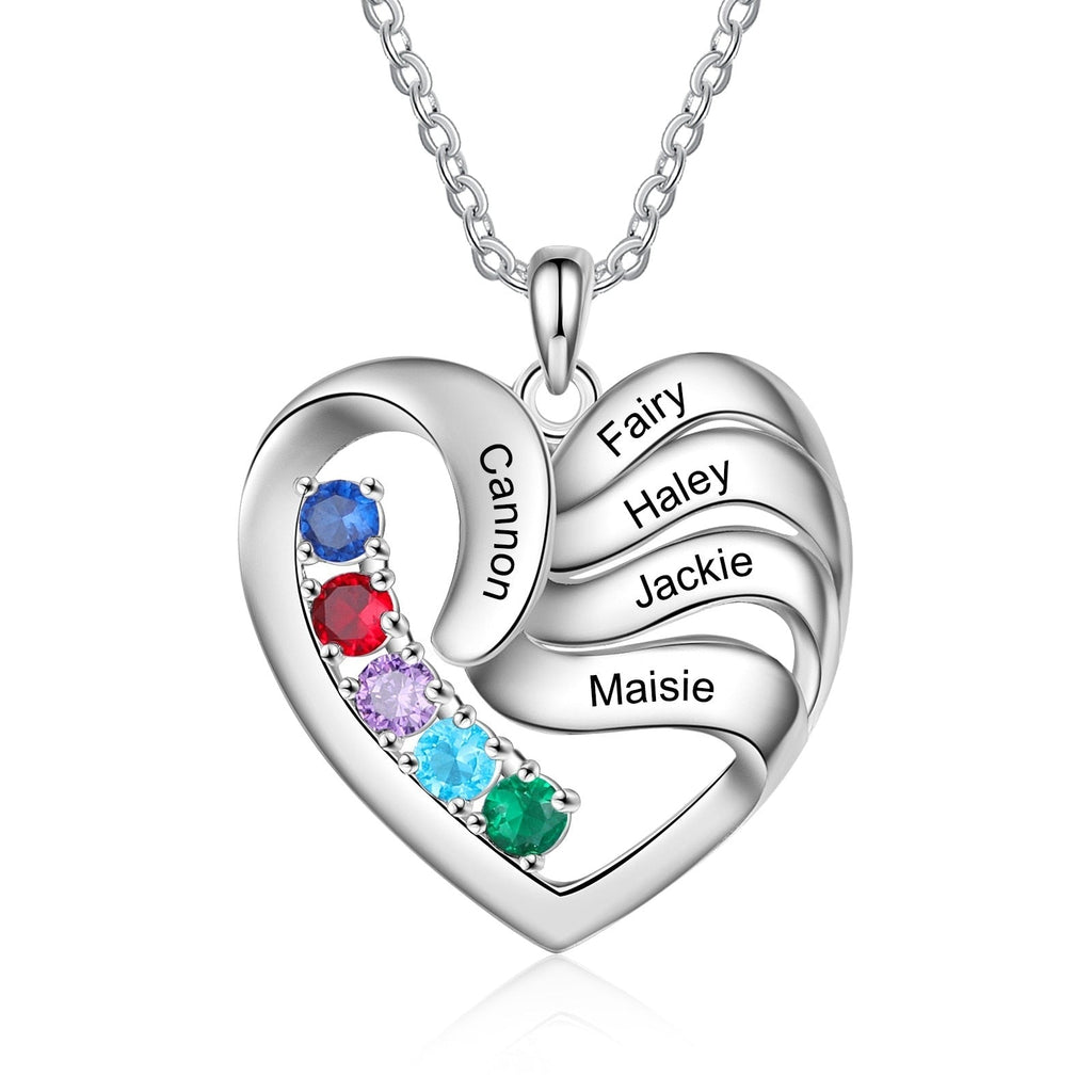 2-5 Names Customized Birthstone Fashion Memorial Heart Necklace - MERGE.DAY.1.FREESTYLE