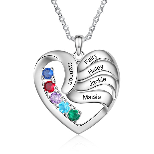 2-5 Names Customized Birthstone Fashion Memorial Heart Necklace - MERGE.DAY.1.FREESTYLE