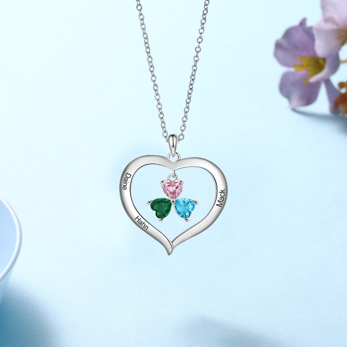 Personalized Heart Name Necklace with 1-8 Engraving Birthstone Pendant - MERGE.DAY.1.FREESTYLE