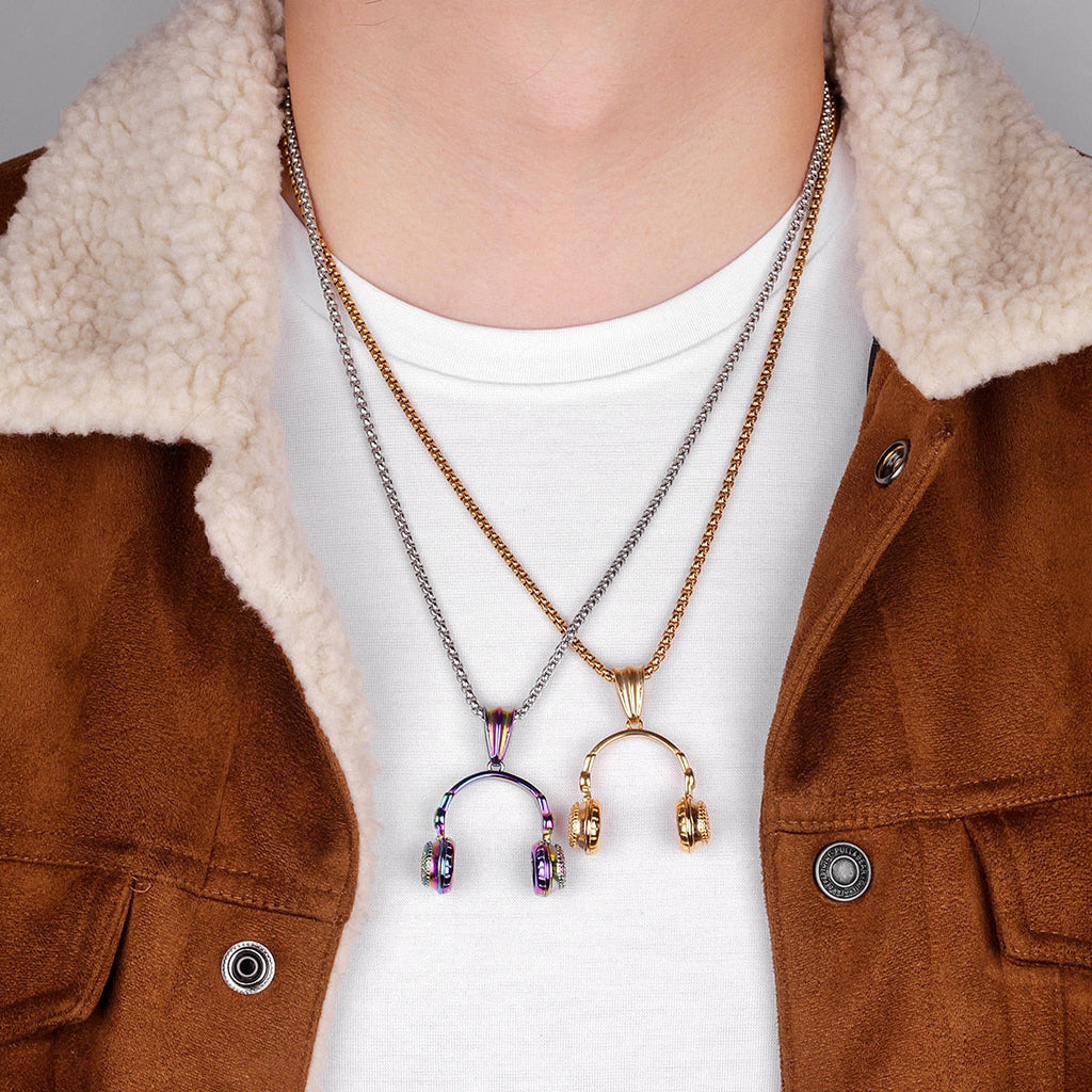 Headset Earphone Gold Mens Long Necklaces Pendants Chain Hip Hop for Boy Male Creativity Gift - MERGE.DAY.1.FREESTYLE