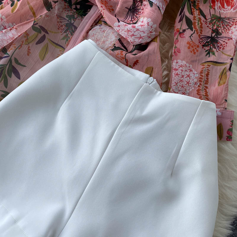 Women Casual Two Piece Set Long Sleeve V Neck Asymmetrical Chiffon Shirt - MERGE.DAY.1.FREESTYLE