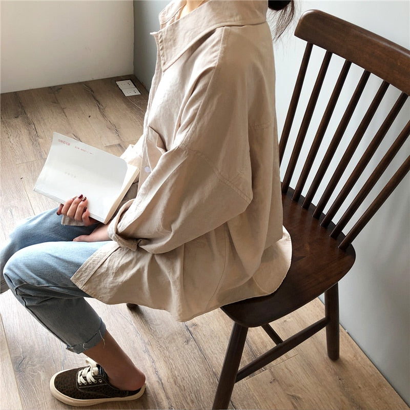 Loose Turn-down Collar Solid Female Shirts Tops Spring Summer Blouses - MERGE.DAY.1.FREESTYLE