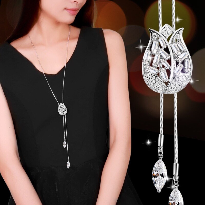 Collier Femme Long Gray Crystal Necklaces & Pendants for Women Round Statement Necklace - MERGE.DAY.1.FREESTYLE