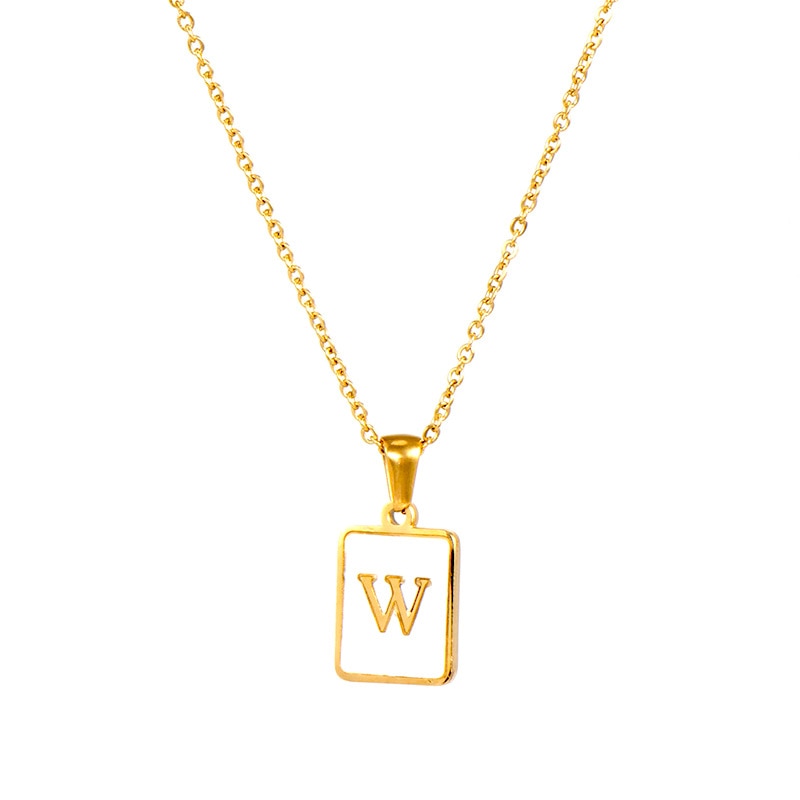 18K Golden Chain Necklaces Male Square Natural Shell Initial Letters Pendant Stainless Steel Jewelry - MERGE.DAY.1.FREESTYLE