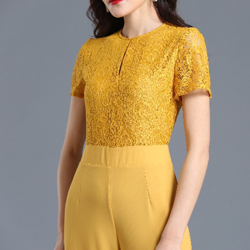 Lace Jumpsuit for Women 2022 Summer Short Sleeve Chiffon Wide Leg Rompers - MERGE.DAY.1.FREESTYLE