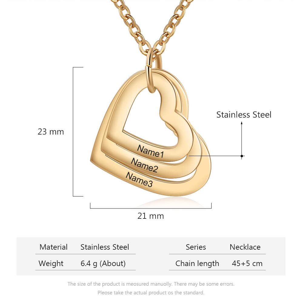 3 Names Heart Pendant Necklace Customized Necklace - MERGE.DAY.1.FREESTYLE