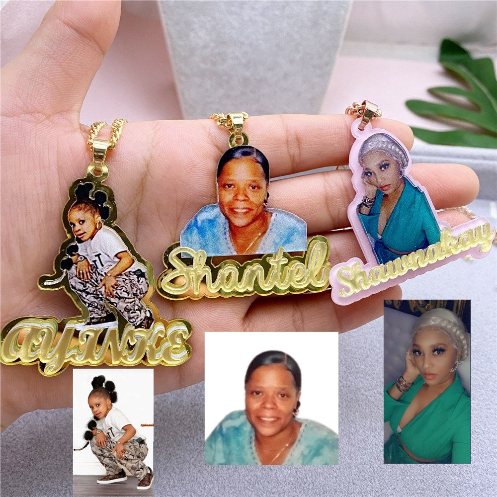 Custom Name Picture Necklace for Kids Personalized Acrylic Pendent Necklace Custome Memory Jewelry - MERGE.DAY.1.FREESTYLE