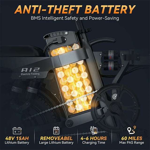 Factory Price A12 US Warehouse Foldabal 15AH 48V Ebike Electric 14" Tires E Bike Lithium Battery Carbon Steel Electric City Bike - MERGE.DAY.1.FREESTYLE