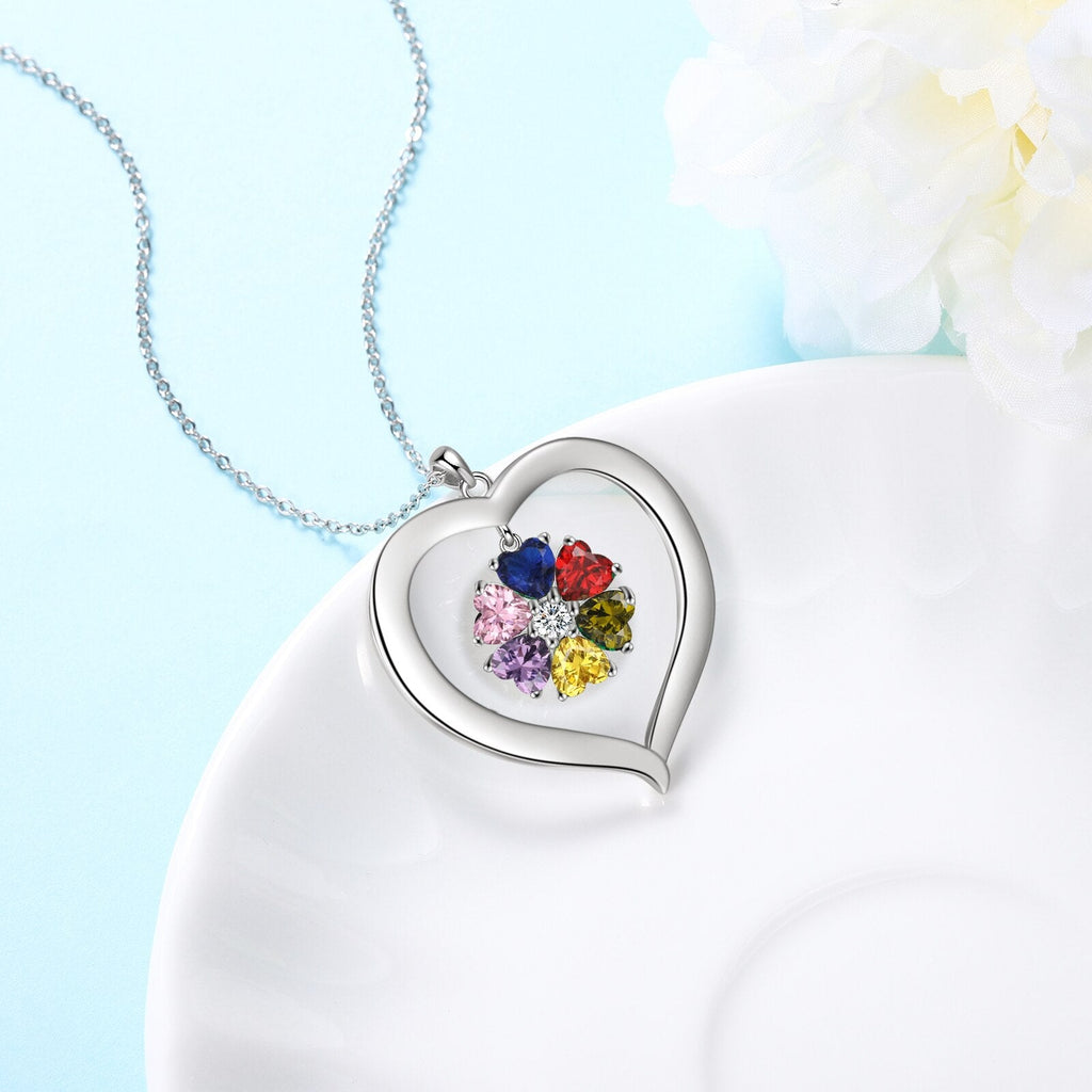 Personalized Heart Name Necklace with 1-8 Engraving Birthstone Pendant - MERGE.DAY.1.FREESTYLE
