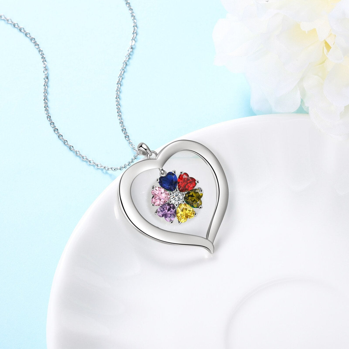 Personalized Heart Name Necklace with 1-8 Engraving Birthstone Pendant - MERGE.DAY.1.FREESTYLE