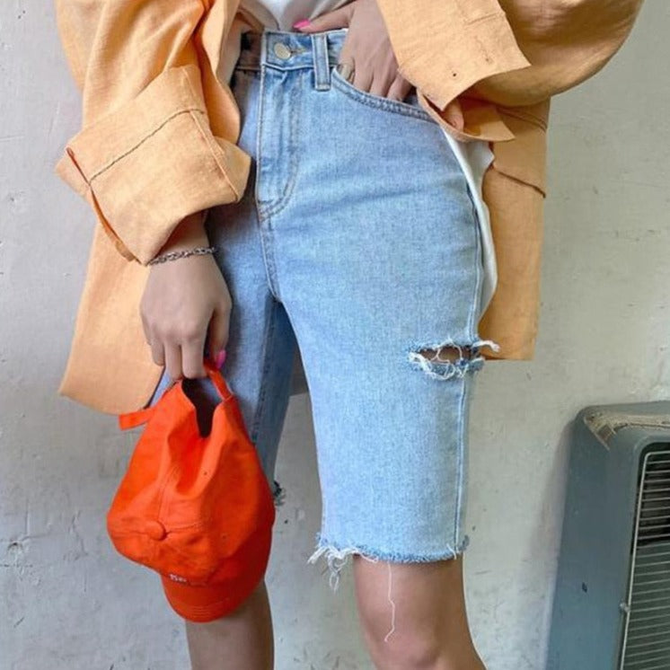 Women High Waist Riped Button Up Female Denim Shorts Jeans - MERGE.DAY.1.FREESTYLE