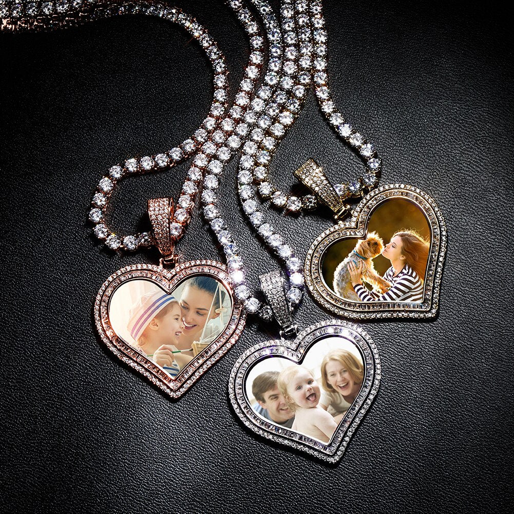 Custom Photo Pendant Heart-shaped Medal Necklace Iced Cubic Zirconia Pendant Hip Hop Jewelry - MERGE.DAY.1.FREESTYLE