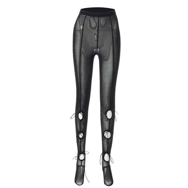 Mesh Solid Bandage High Waist Leggings Bodycon - MERGE.DAY.1.FREESTYLE