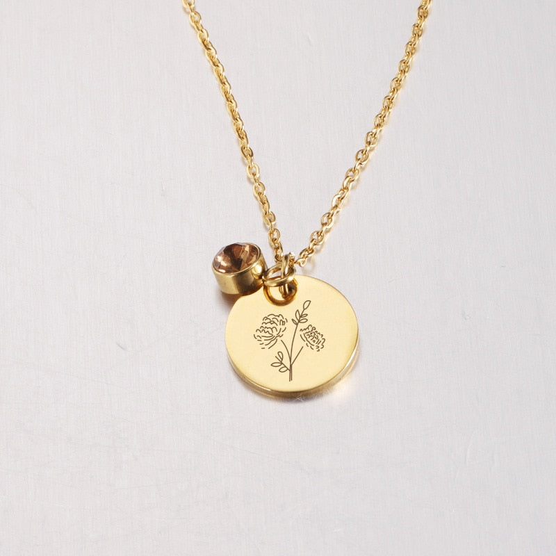 Stainless Steel Birth Flower Necklaces Birthstone Choker Necklace - MERGE.DAY.1.FREESTYLE