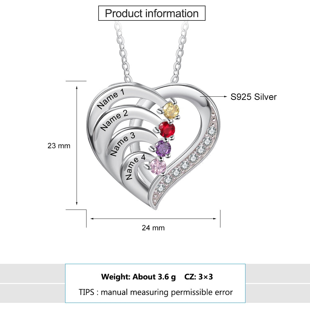 Family Name Heart Necklaces for Women Birthstone Engraving Necklace - MERGE.DAY.1.FREESTYLE