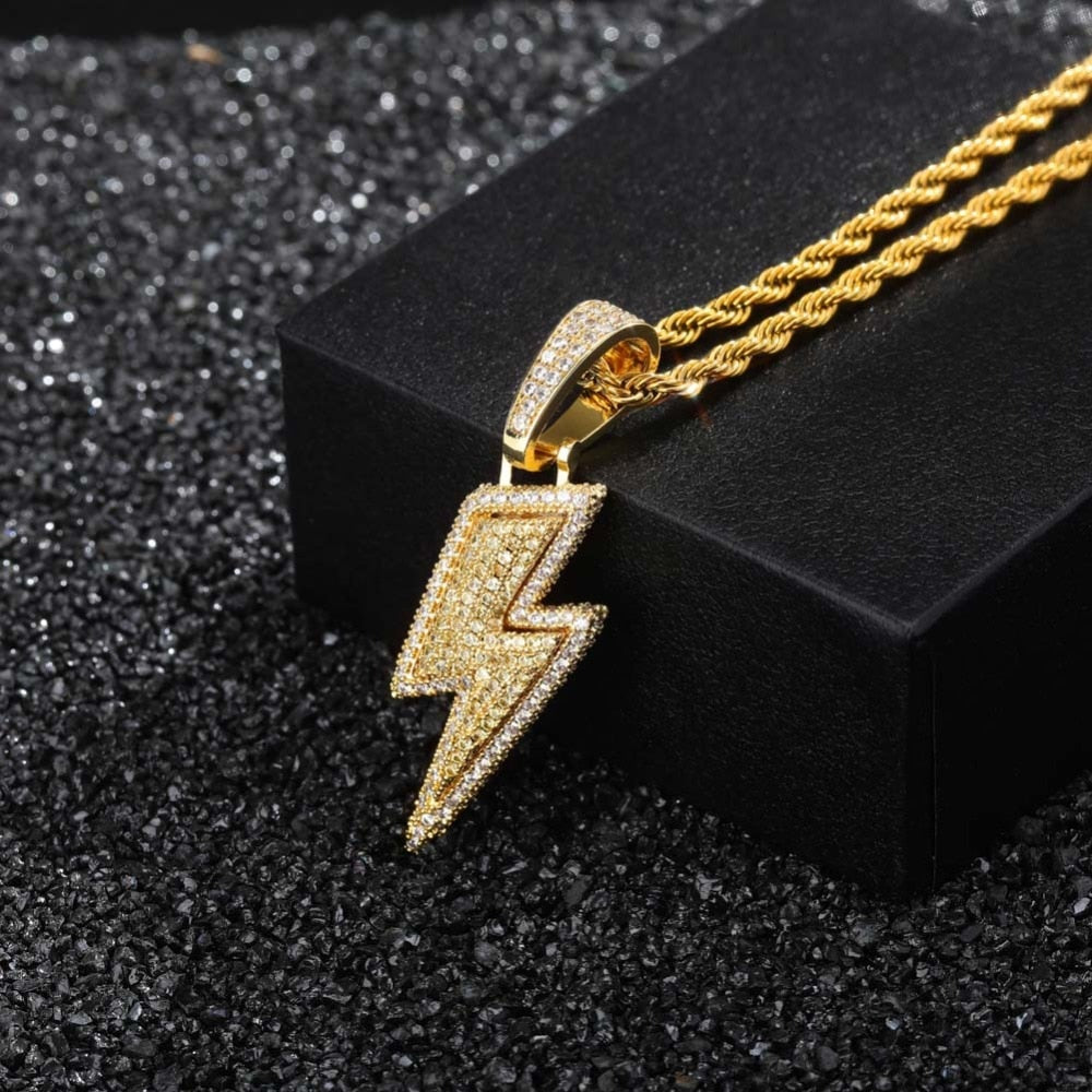 Iced Out Bling Lightning Pendants With Tennis Chain Copper Material Men's Hip Hop Jewelry Gift - MERGE.DAY.1.FREESTYLE