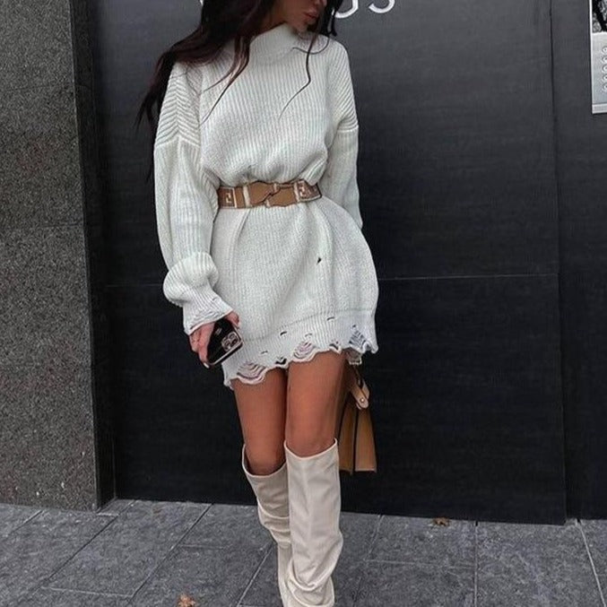 O Neck Oversized Mini Knitted Women Sweater Loose Dresses Autumn Winter Long Sleeve - MERGE.DAY.1.FREESTYLE