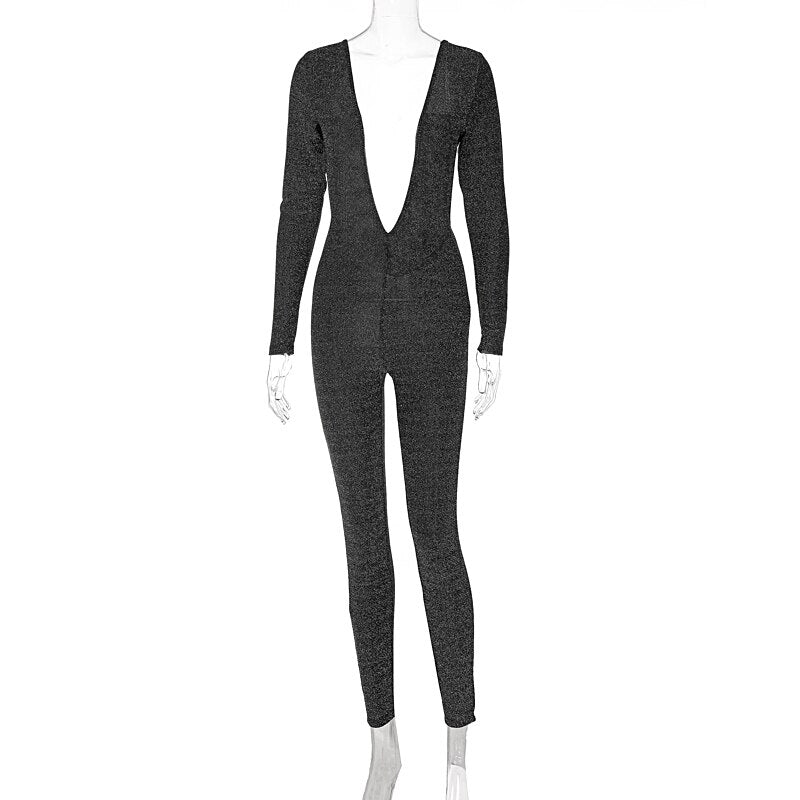 Deep V Neck Skinny Jumpsuit Bodycon - MERGE.DAY.1.FREESTYLE
