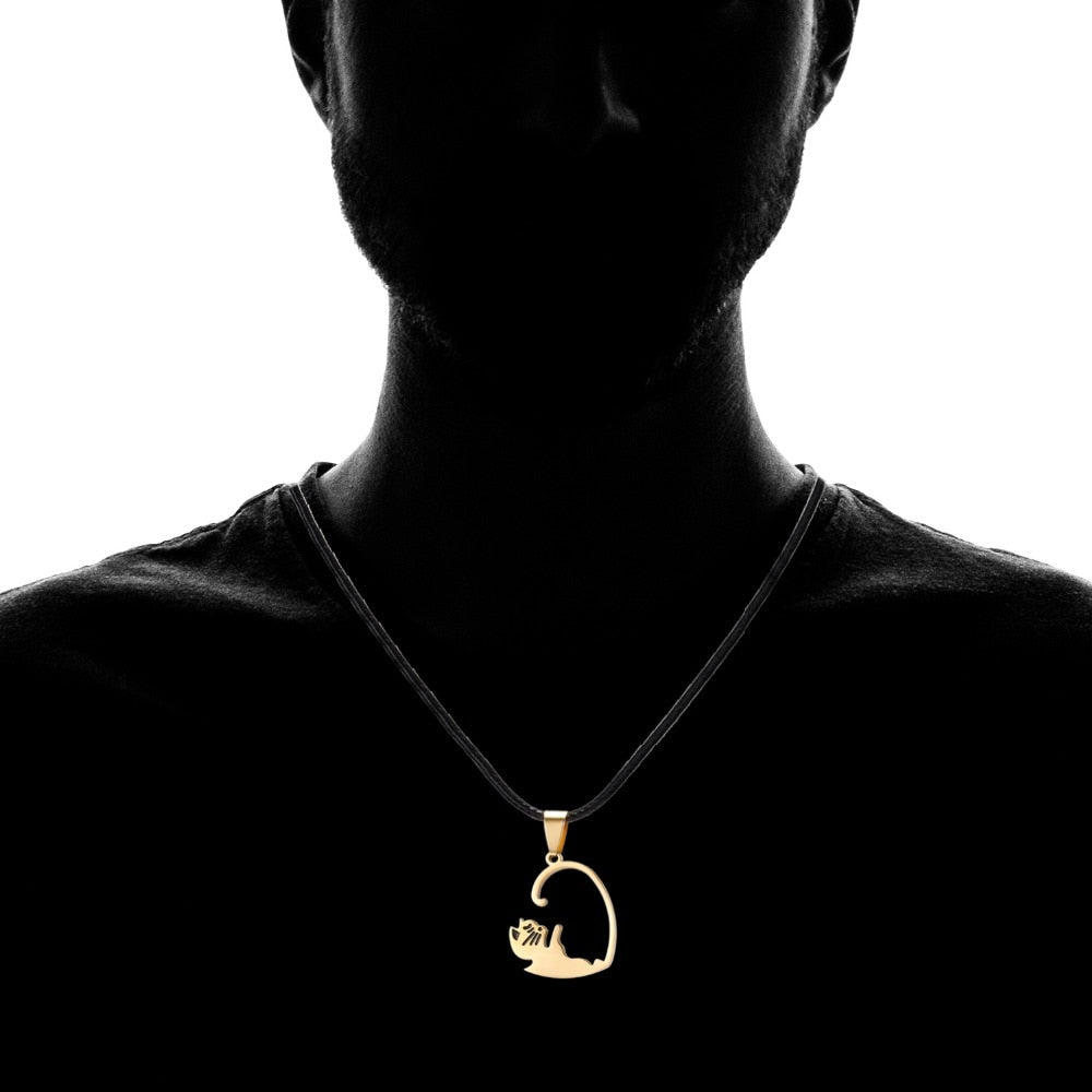 Black White Cat Stitching Necklace Friendship Heart Shape Gold White Cat Cute Couple Jewelry - MERGE.DAY.1.FREESTYLE