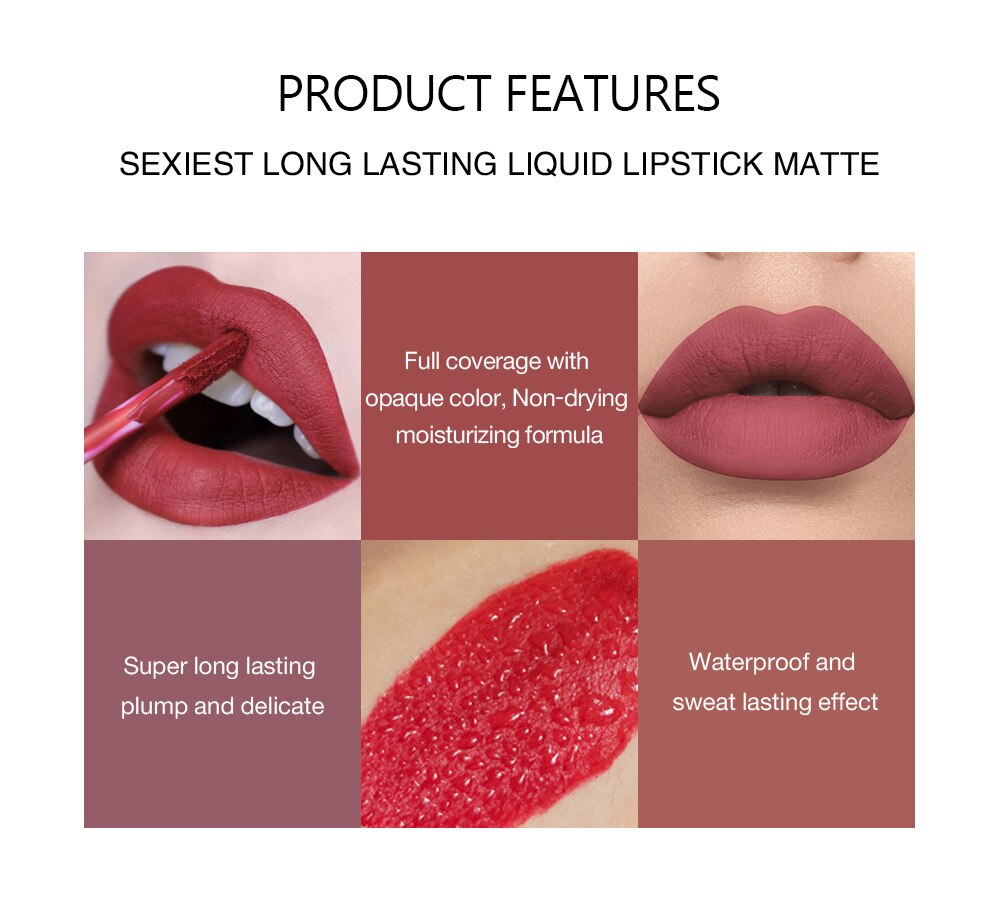 12 Colors Sexy Liquid Lipstick Matte Waterproof Lipgloss Nude Makeup Cosmetic - MERGE.DAY.1.FREESTYLE