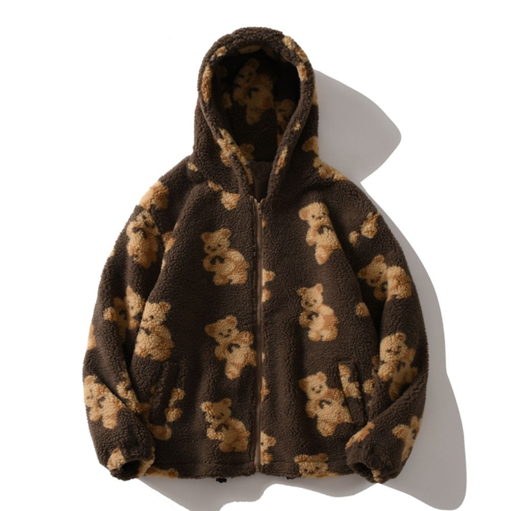 Hip Hop Men Women Fashion Bear Print Full Zip Hooded Coat Tops Outwear - MERGE.DAY.1.FREESTYLE
