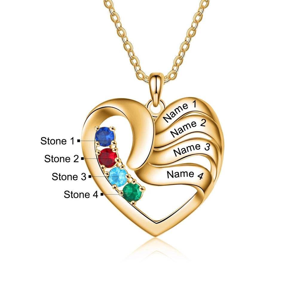2-5 Names Customized Birthstone Fashion Memorial Heart Necklace - MERGE.DAY.1.FREESTYLE