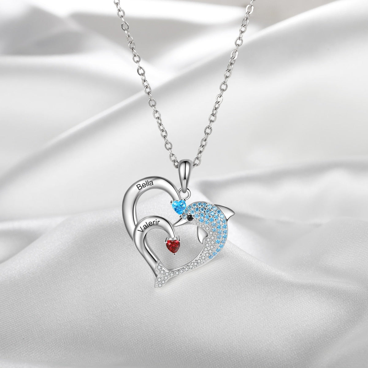 Delicate Dolphin 2-8 Name Necklace Customized Heart Pendant - MERGE.DAY.1.FREESTYLE