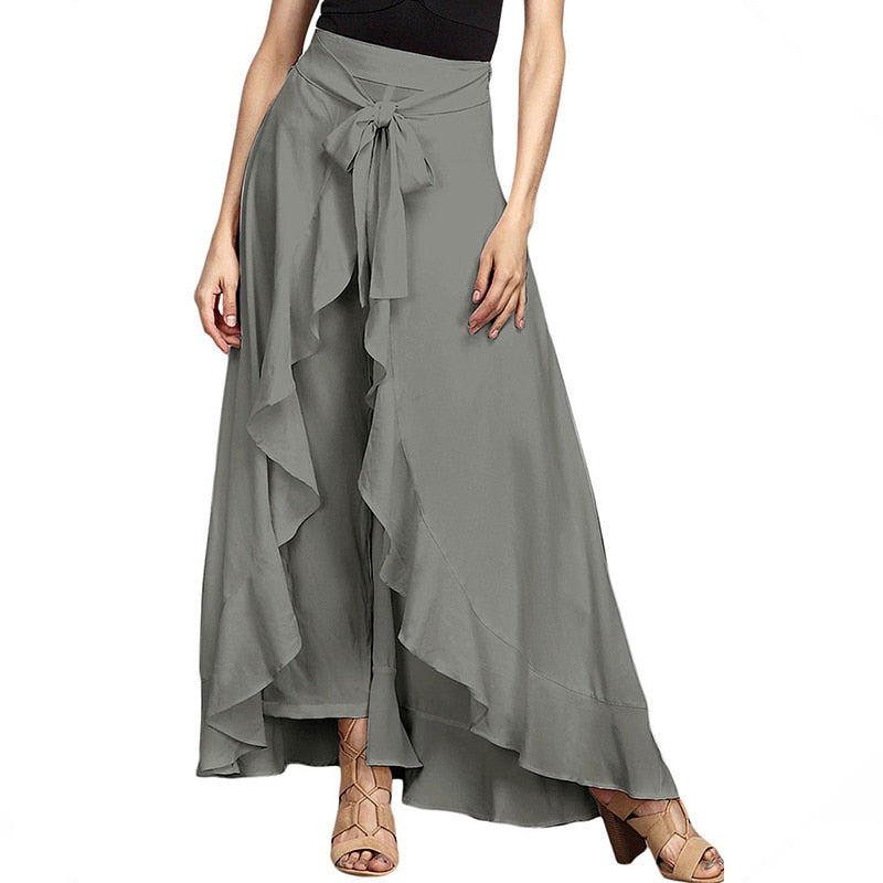 Women Pants Causal Ruffle Drawstring TrouserHigh Waist Loose Dancing Outfits Palazzo Skirt - MERGE.DAY.1.FREESTYLE