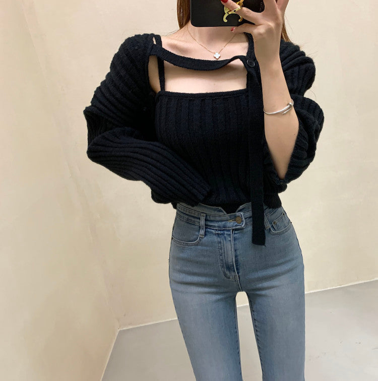 Camisole Knitted Cardigans Women Two Piece Sets 2021 Autumn Sweater Jacket Woman - MERGE.DAY.1.FREESTYLE