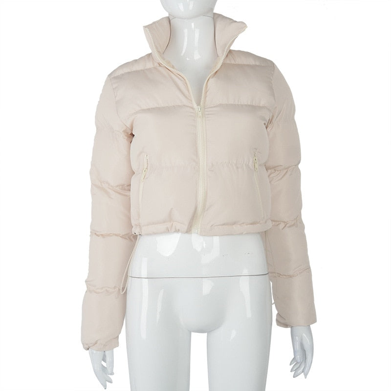 Faux PU Leather Y2K Bubble Puffer Winter Warm Jacket Women Long Sleeve Coats - MERGE.DAY.1.FREESTYLE