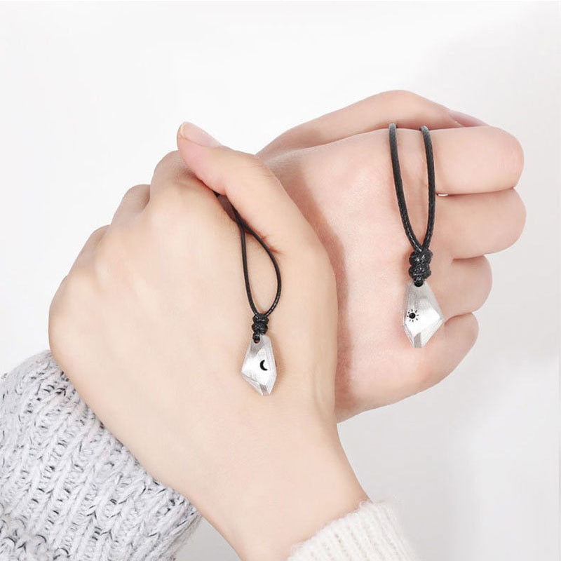 2Pcs Lovers Matching Friendship Faceted Sun Moon Pendant Couple Magnetic Necklace Jewelry - MERGE.DAY.1.FREESTYLE