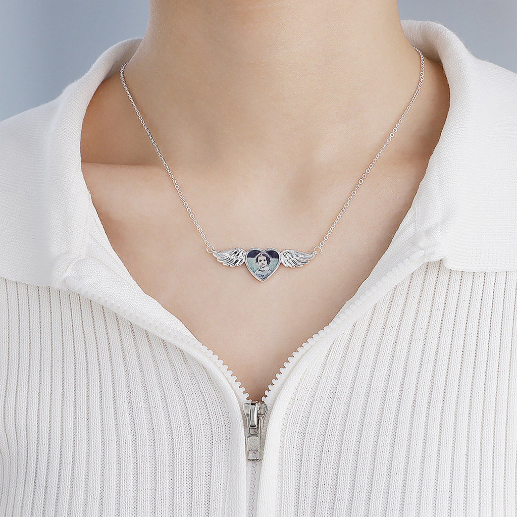Engraved Text Custom Photo Angel Wing Heart Shaped Jewelry Gifts - MERGE.DAY.1.FREESTYLE