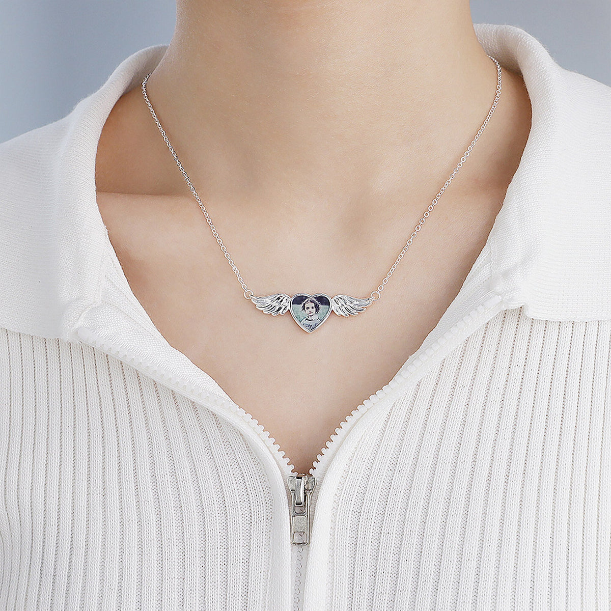 Engraved Text Custom Photo Angel Wing Heart Shaped Jewelry Gifts - MERGE.DAY.1.FREESTYLE
