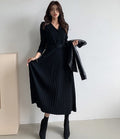 Single-breasted Women Sweater Dress Knitted Belted Female A-line soft dresses - MERGE.DAY.1.FREESTYLE