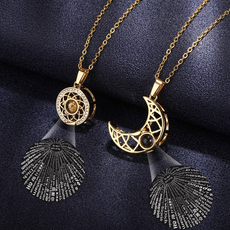 Sun And Moon Love Memory Confession 100 Languages I Love You Necklace Projection Gold Chian Couple Pendant - MERGE.DAY.1.FREESTYLE