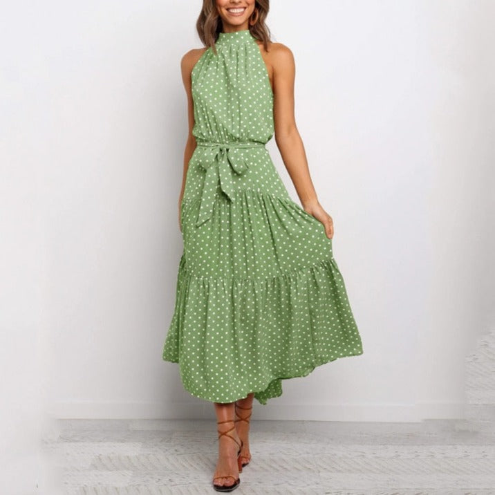 Summer Long Dress Polka Dot Casual Dresses Black Sexy Halter Strapless Sundress Vacation - MERGE.DAY.1.FREESTYLE