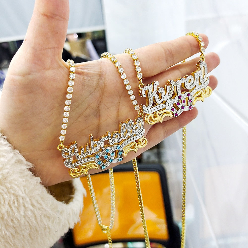 Custom mexican gold name necklace 3d nameplate necklace Birthstone - MERGE.DAY.1.FREESTYLE