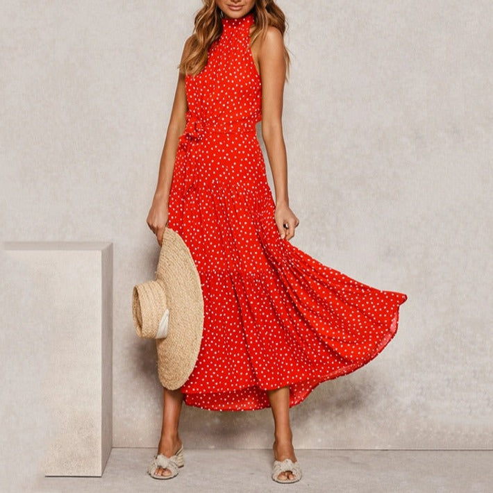 Summer Long Dress Polka Dot Casual Dresses Black Sexy Halter Strapless Sundress Vacation - MERGE.DAY.1.FREESTYLE