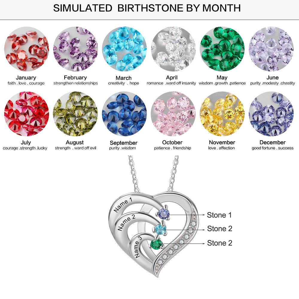 Family Name Heart Necklaces for Women Birthstone Engraving Necklace - MERGE.DAY.1.FREESTYLE