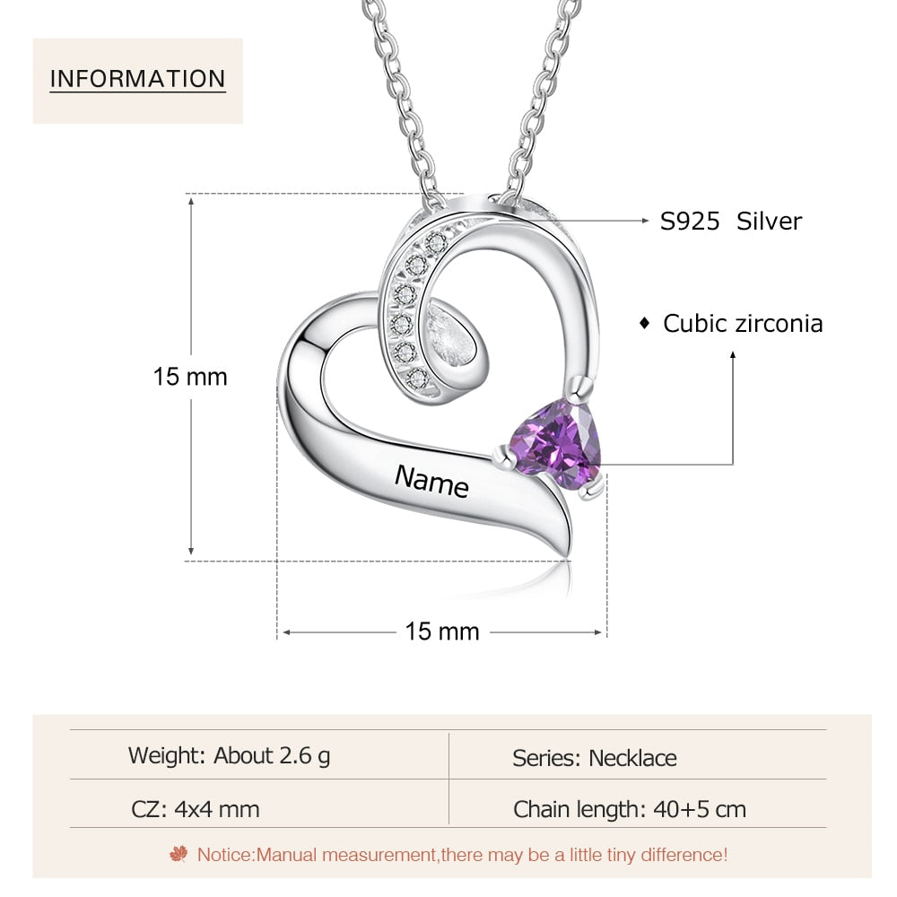 Personalized Birthstone Custom Engrave Name Necklace Heart Pendants - MERGE.DAY.1.FREESTYLE
