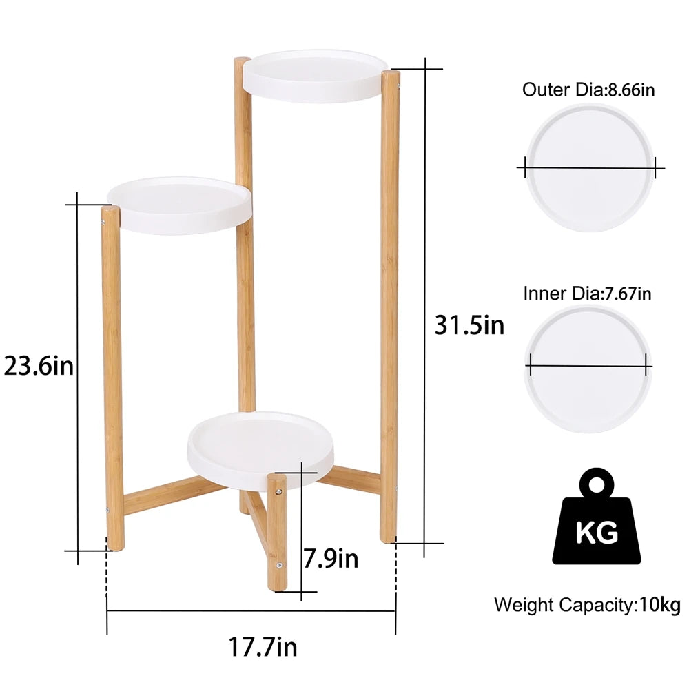 Heavy Duty Bamboo Plant Pot Stand Rack Corner Flower Display Shelves