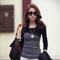 Spring-autumn new all-match Slim pullover striped stitching T-shirt long-sleeved bottoming shirt - MERGE.DAY.1.FREESTYLE