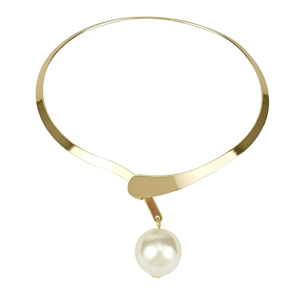 Water-wave Pearl Necklace For Women Charming Big Metal Geometric Statement Collar Necklace - MERGE.DAY.1.FREESTYLE