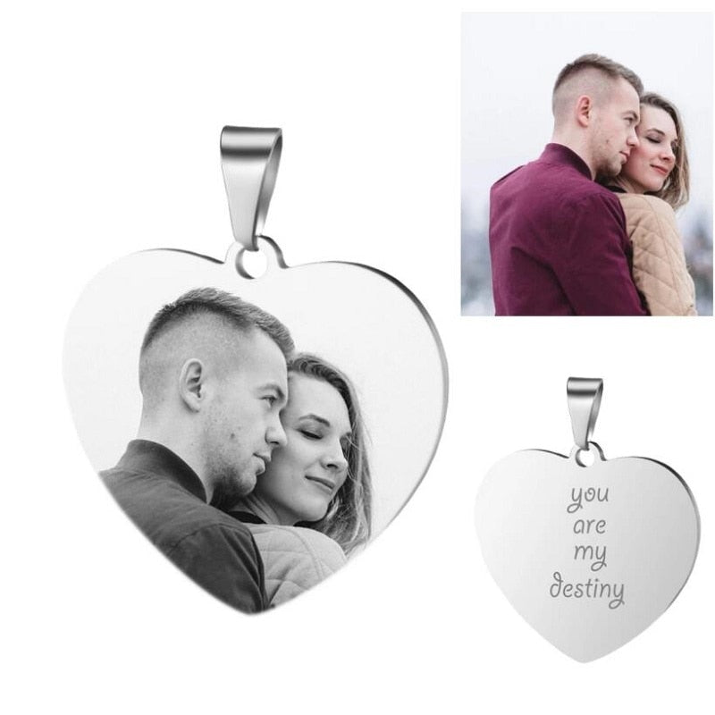 Custom Engraved Picture Photos Name Love Necklace for Women Heart Pendant - MERGE.DAY.1.FREESTYLE