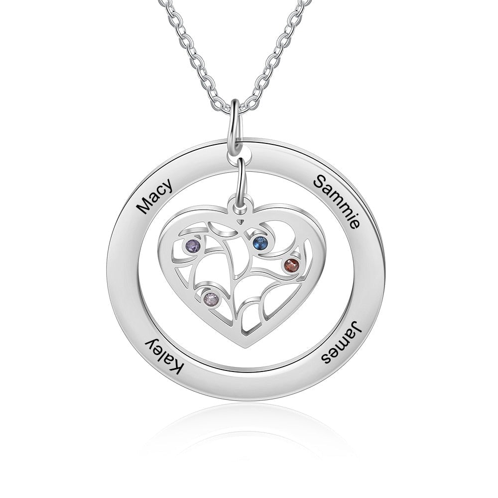 Tree of Life Name Necklace with Birthstone Name Engraved Pendant Family - MERGE.DAY.1.FREESTYLE