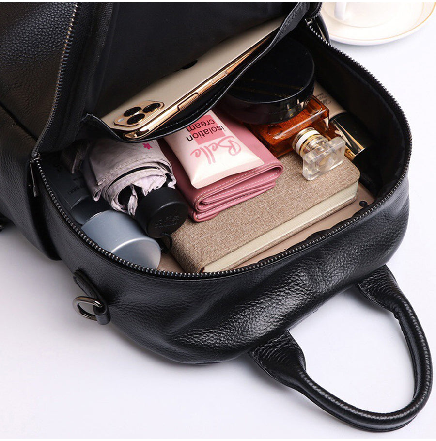 Genuine Real Cowhide Leather Backpack High Quality Women's Bag Durable Dirty Student School Bag - MERGE.DAY.1.FREESTYLE