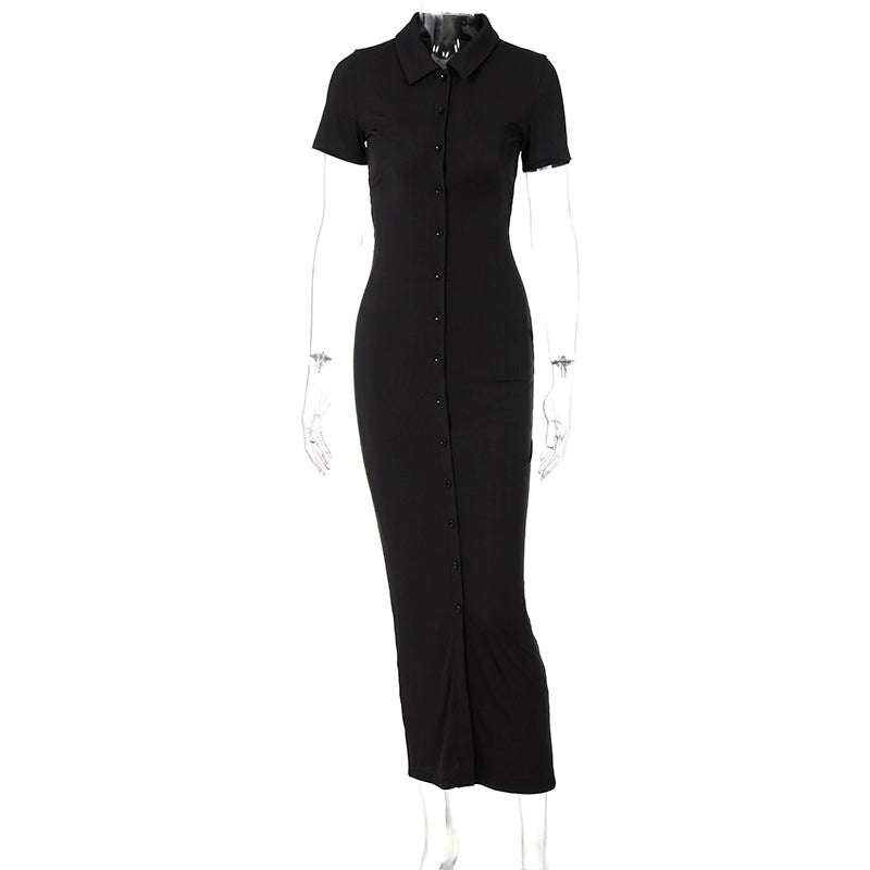 Sexy Backless Short Sleeve Shirt Dress Women Ribbed Buttons Up Bandage Knitted Bodycon Gown 2022 - MERGE.DAY.1.FREESTYLE