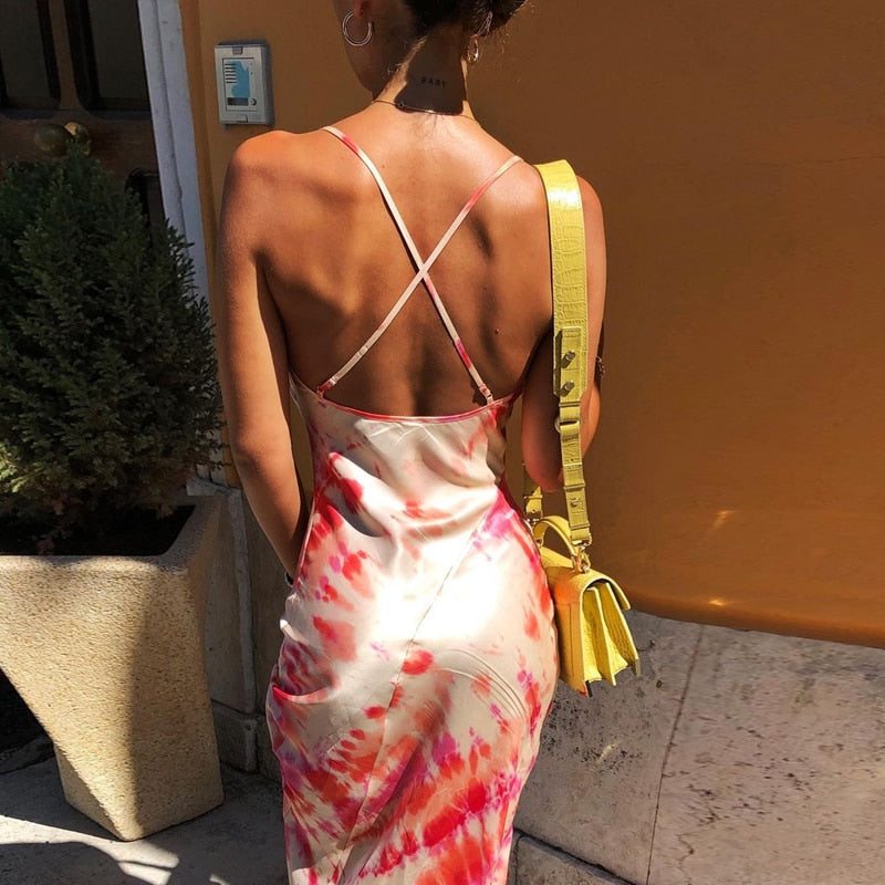 neon satin lace up 2022 summer women bodycon long midi dress sleeveless backless elegant party - MERGE.DAY.1.FREESTYLE